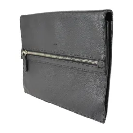 FENDI Selleria Clutch Bag 7VA376 Roman Leather Black Silver Hardware Wristlet Second Pouch