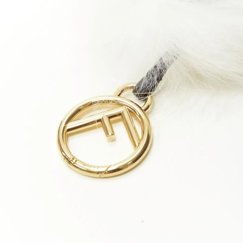 FENDI Space Monkey Zucca FF monogram white fur crystal keyring bag charm