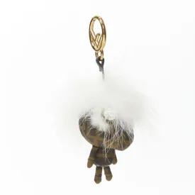 FENDI Space Monkey Zucca FF monogram white fur crystal keyring bag charm