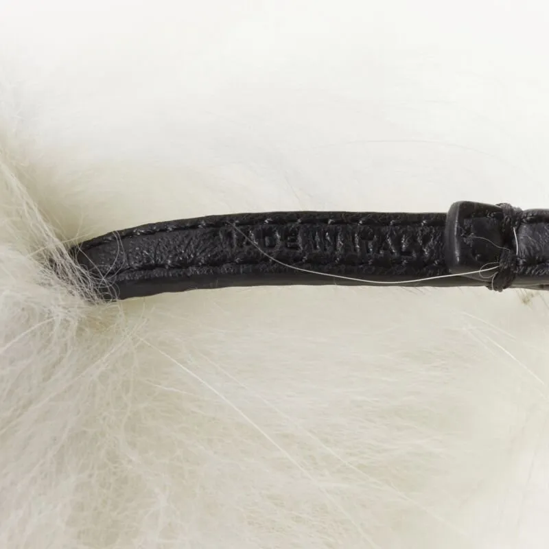 FENDI Space Monkey Zucca FF monogram white fur crystal keyring bag charm