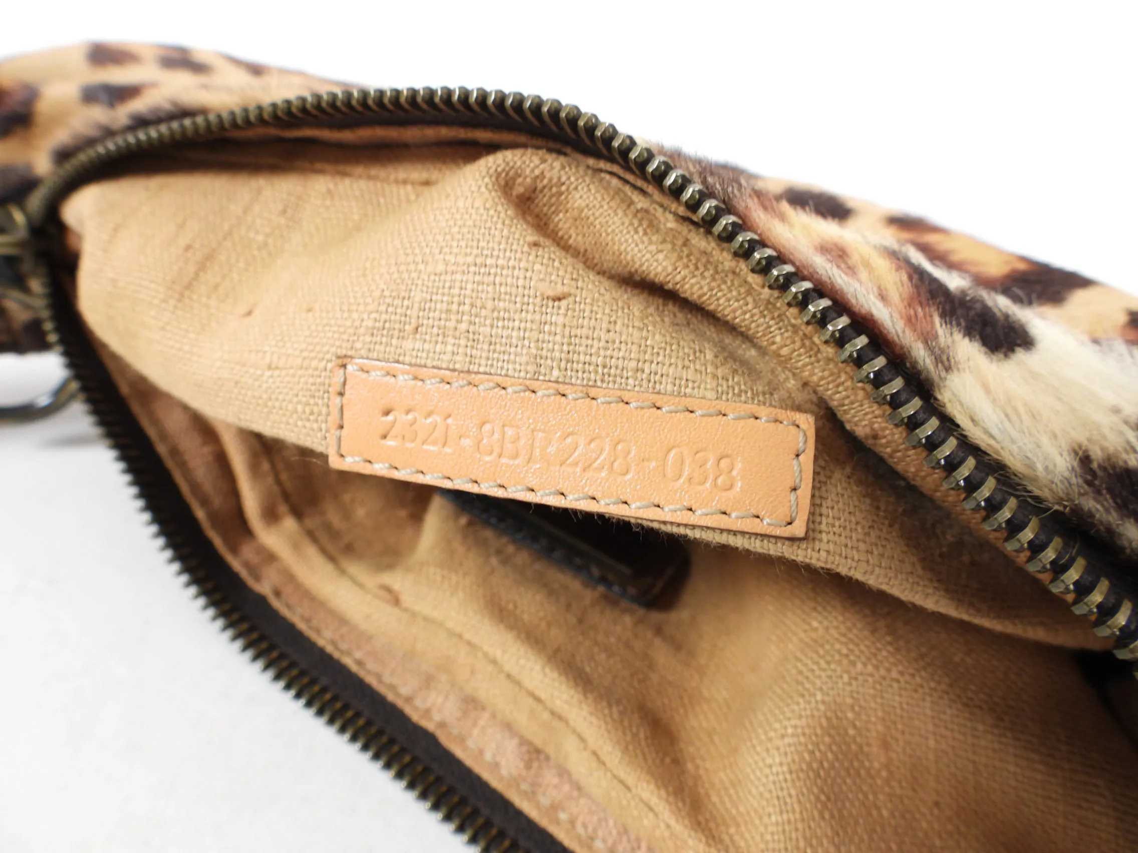 Fendi Vintage Early 2000’s Leopard Calf Hair and Zucca Oyster Bag