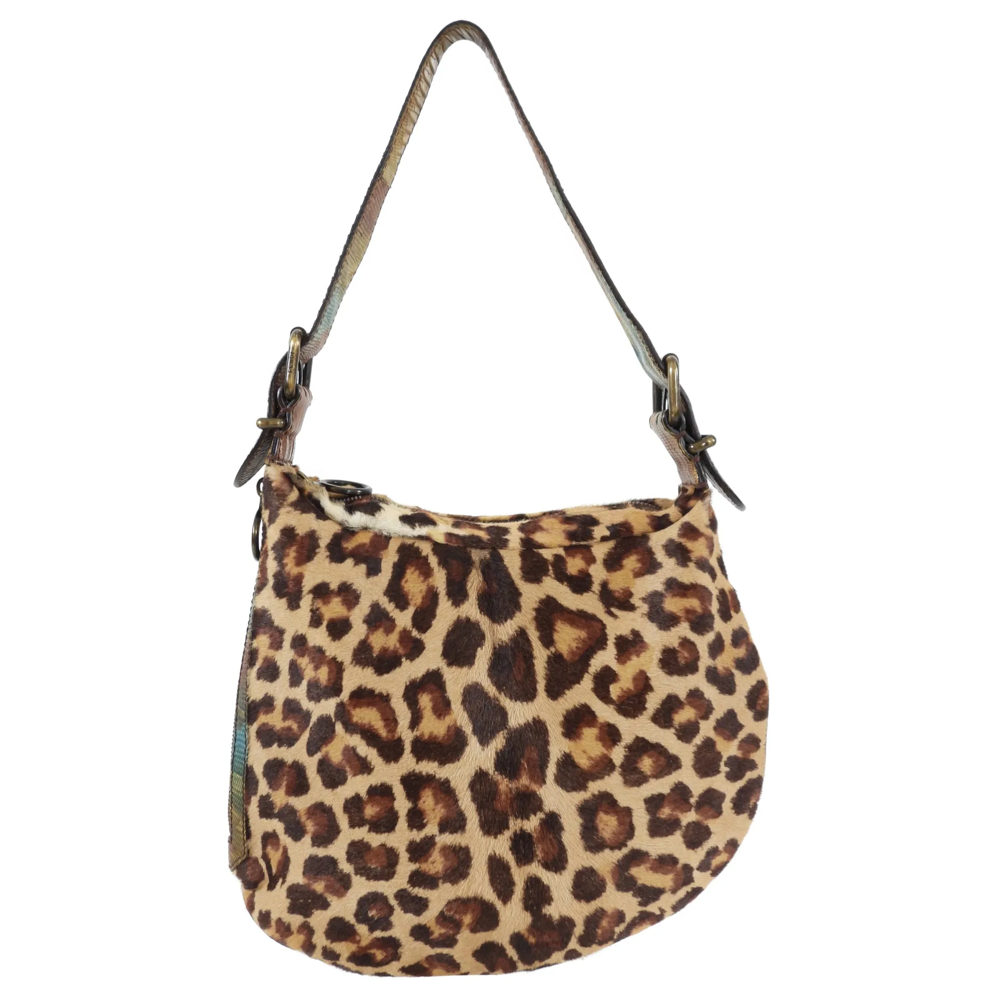 Fendi Vintage Early 2000’s Leopard Calf Hair and Zucca Oyster Bag
