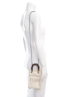 Fendi White Mini Sunshine Shopper Cross-Body