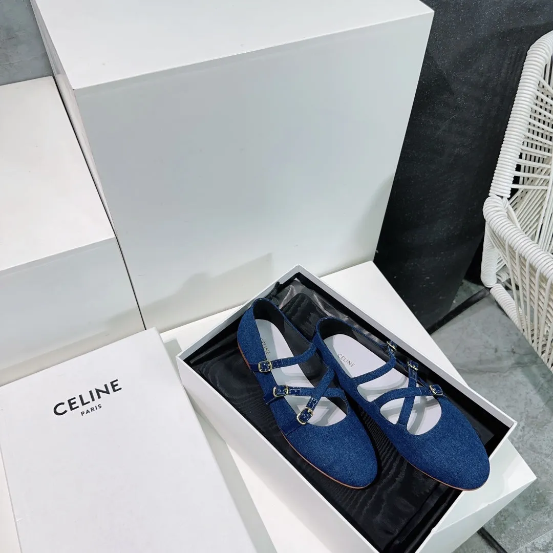 FLAT MARY JANE IN NAVY BLUE FABRIC