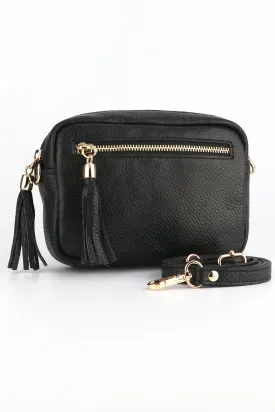 Fleur Crossbody Bag - Black, Pebbled