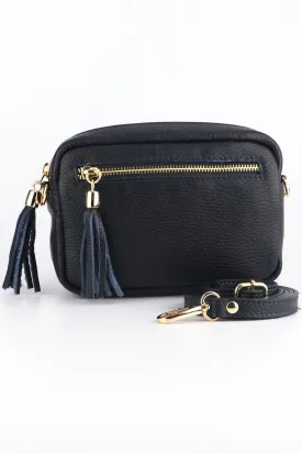 Fleur Crossbody Bag - Navy Blue, Pebbled