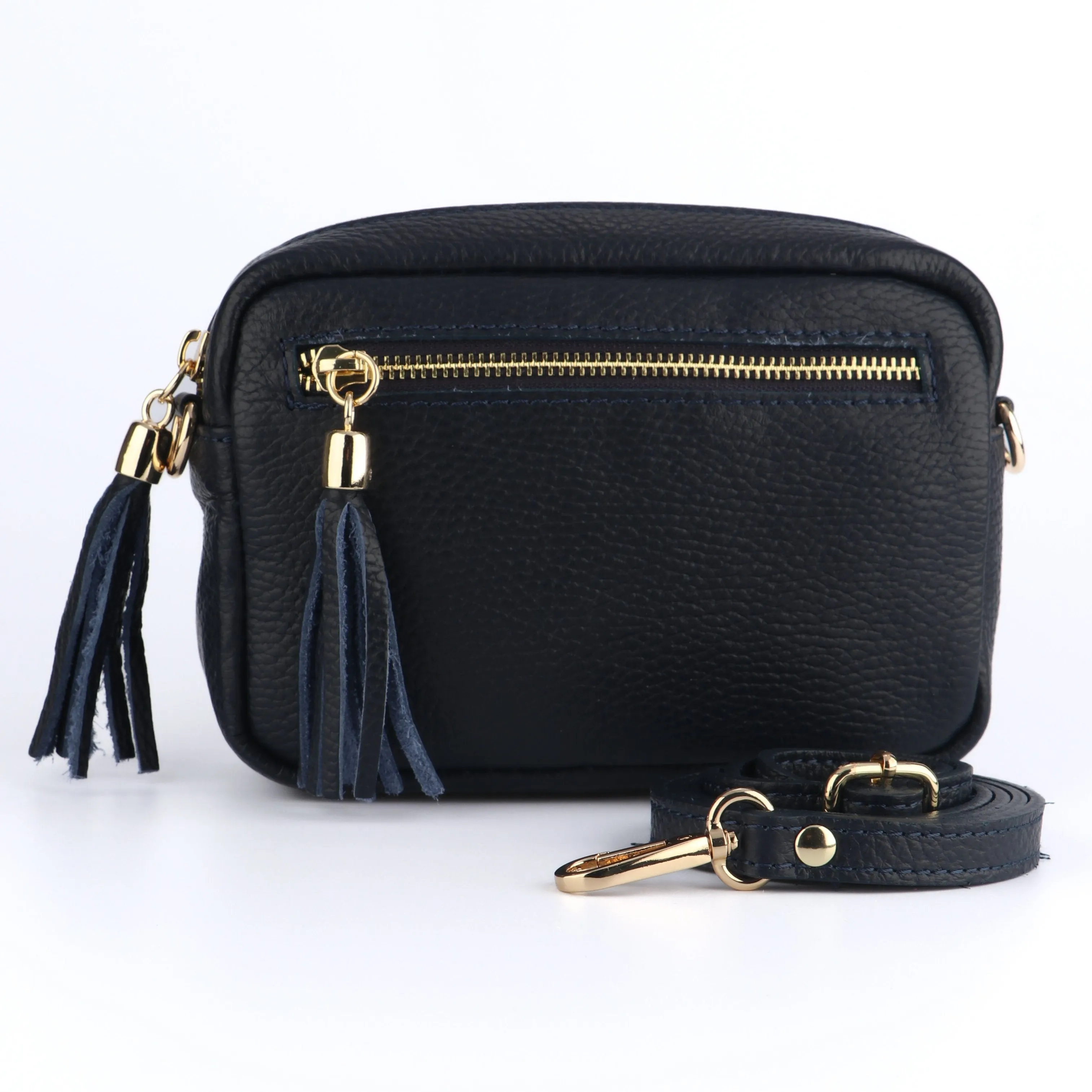 Fleur Crossbody Bag - Navy Blue, Pebbled