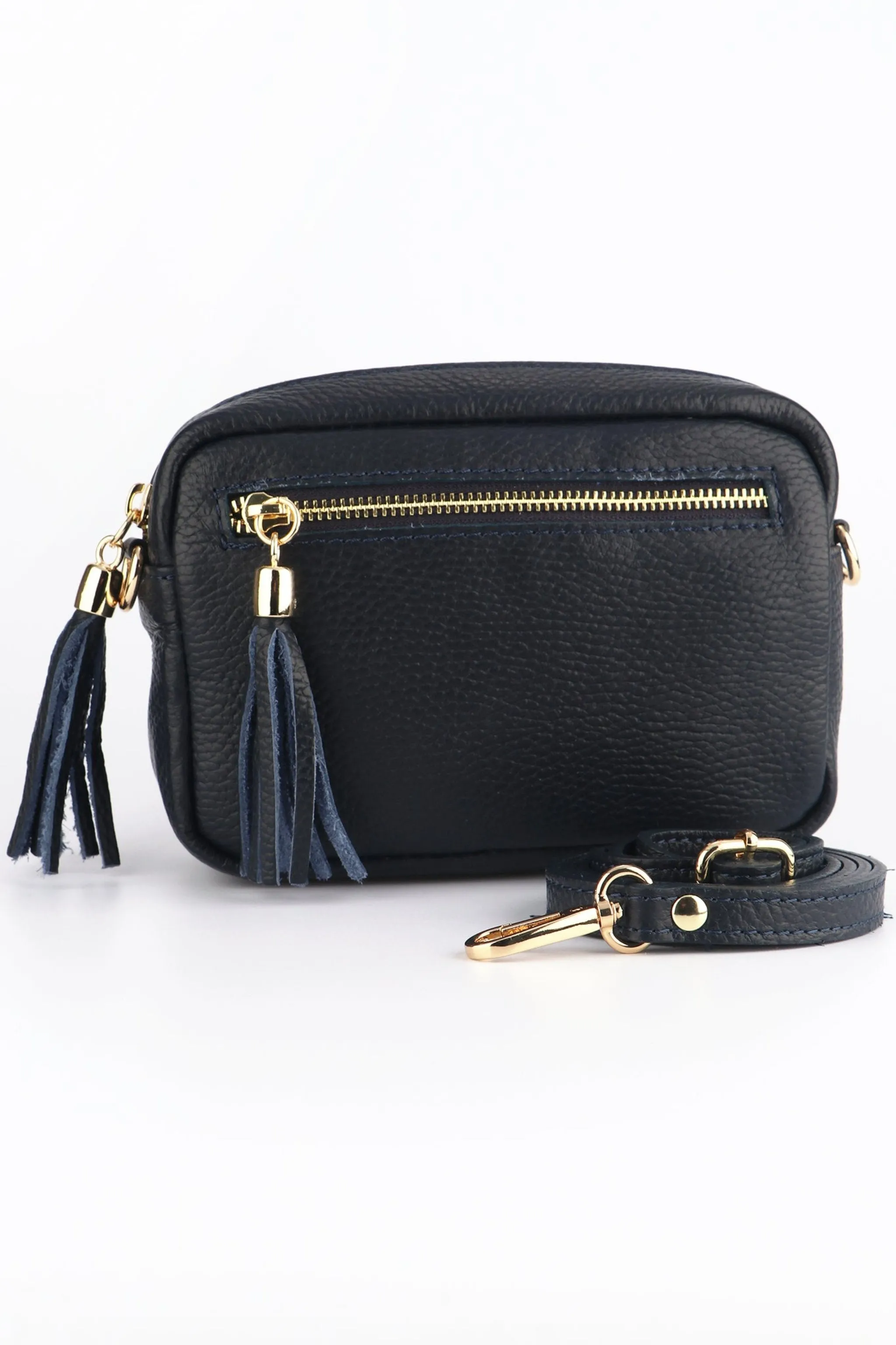 Fleur Crossbody Bag - Navy Blue, Pebbled