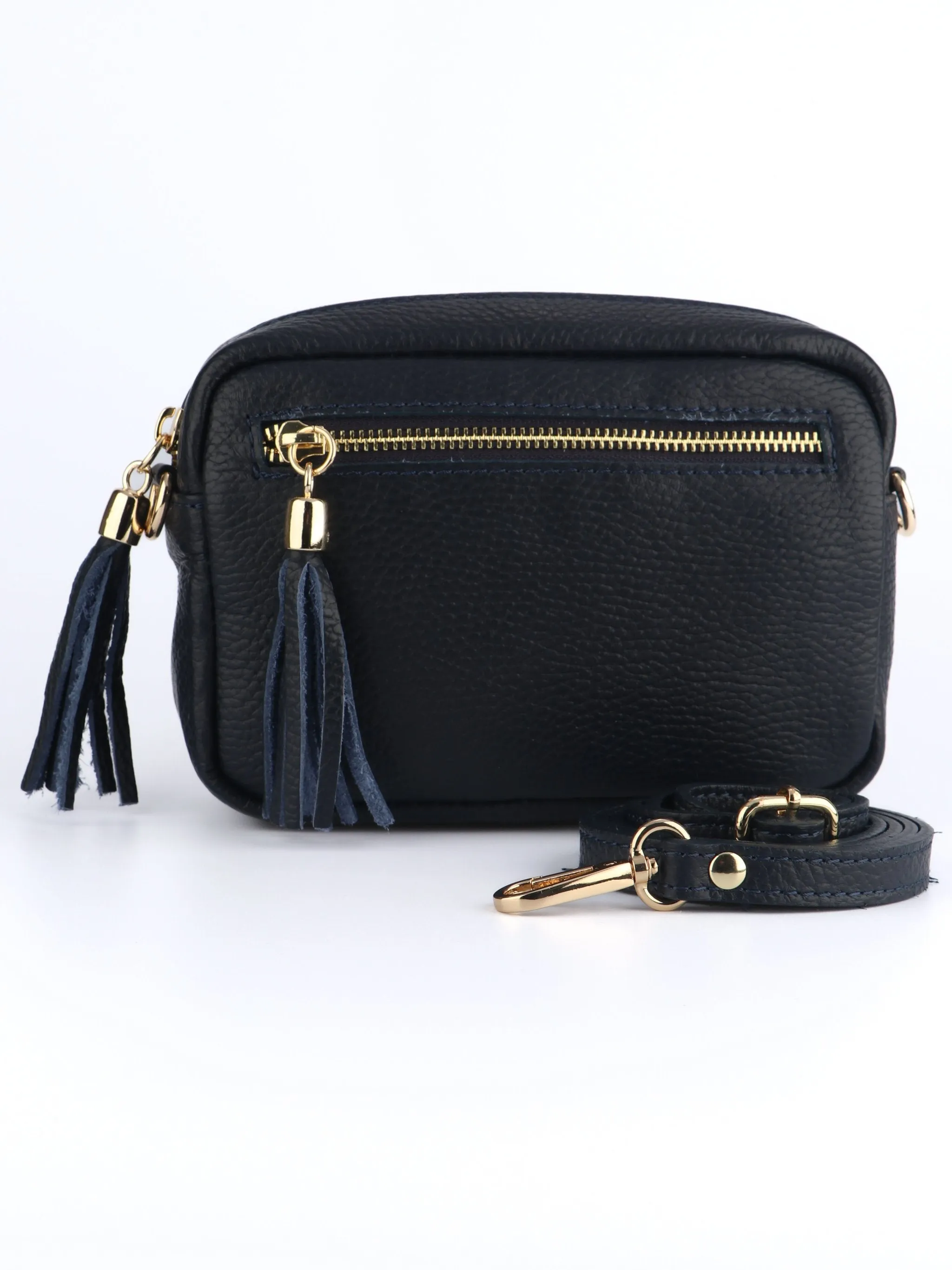 Fleur Crossbody Bag - Navy Blue, Pebbled