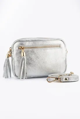 Fleur Italian Leather Crossbody Bag - Silver, Metallic