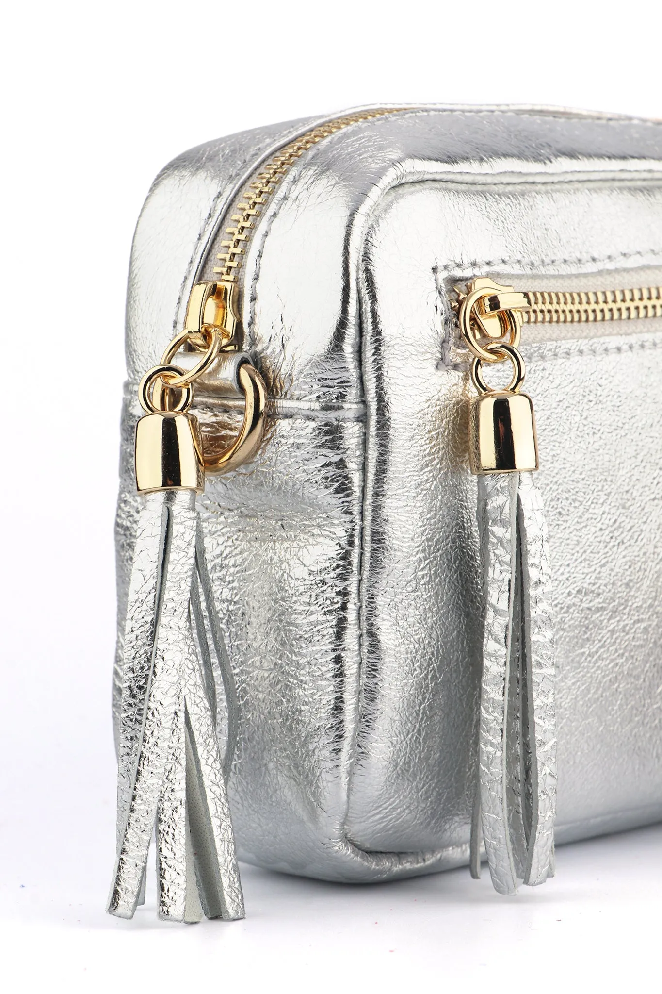 Fleur Italian Leather Crossbody Bag - Silver, Metallic