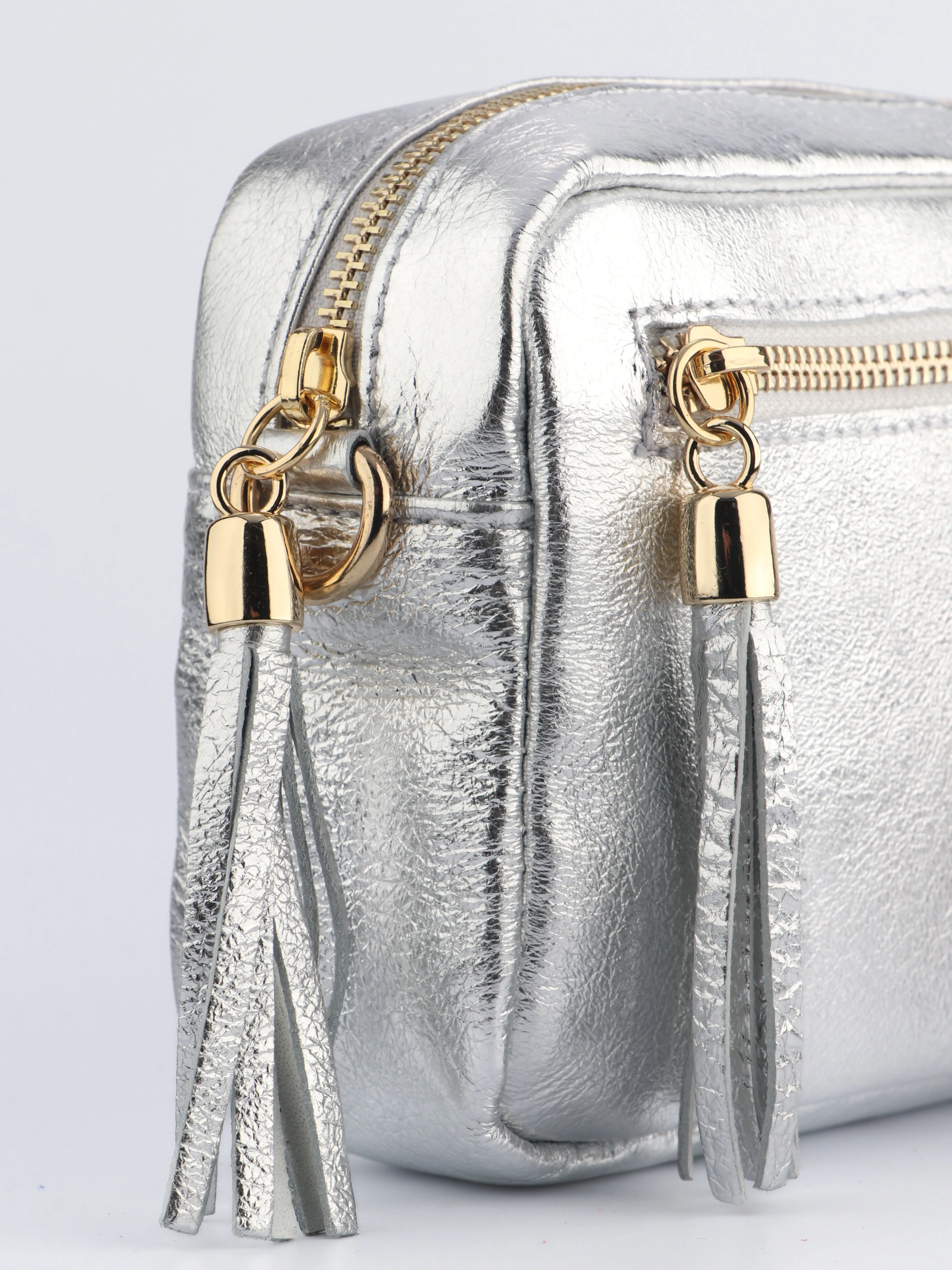 Fleur Italian Leather Crossbody Bag - Silver, Metallic