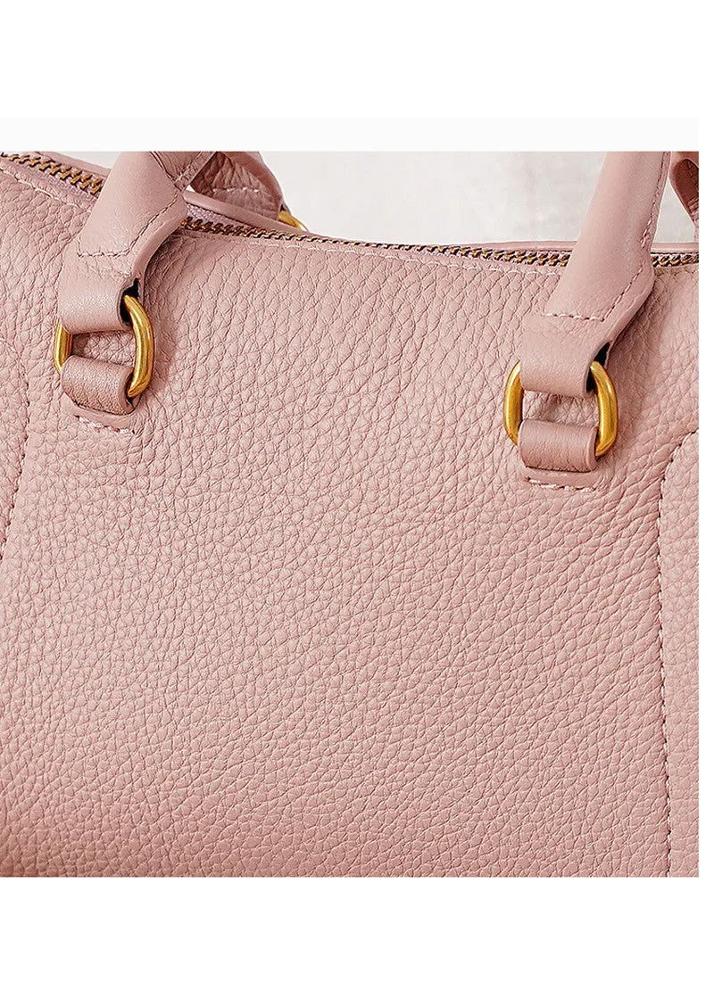 Grained Leather Top Handle Compact Tote Shoulder Bag