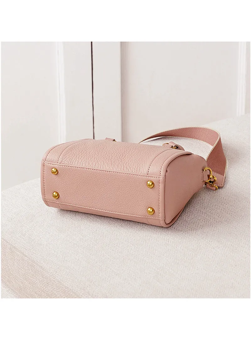 Grained Leather Top Handle Compact Tote Shoulder Bag