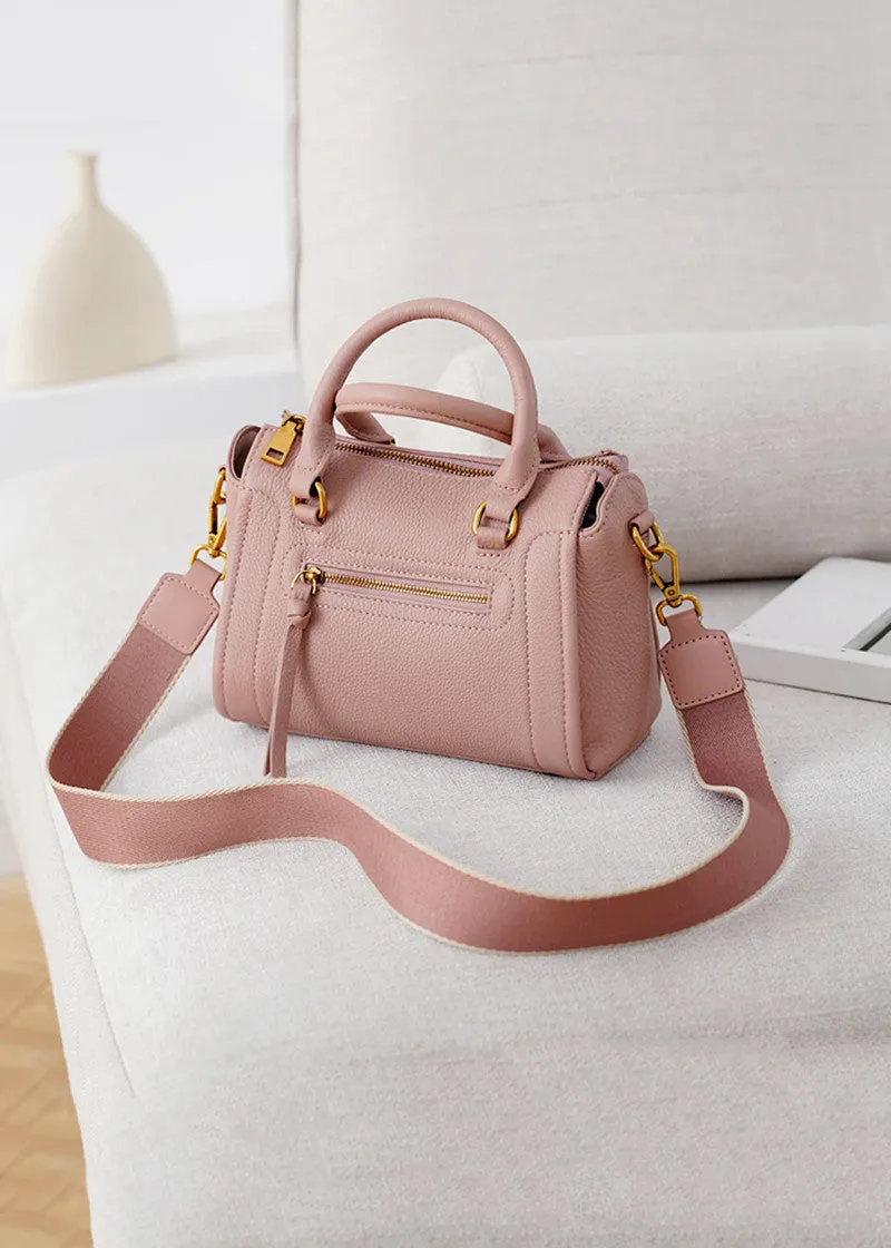 Grained Leather Top Handle Compact Tote Shoulder Bag