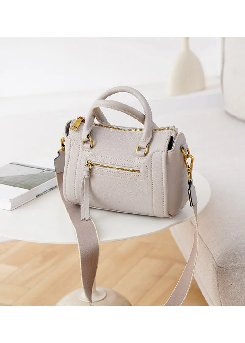 Grained Leather Top Handle Compact Tote Shoulder Bag
