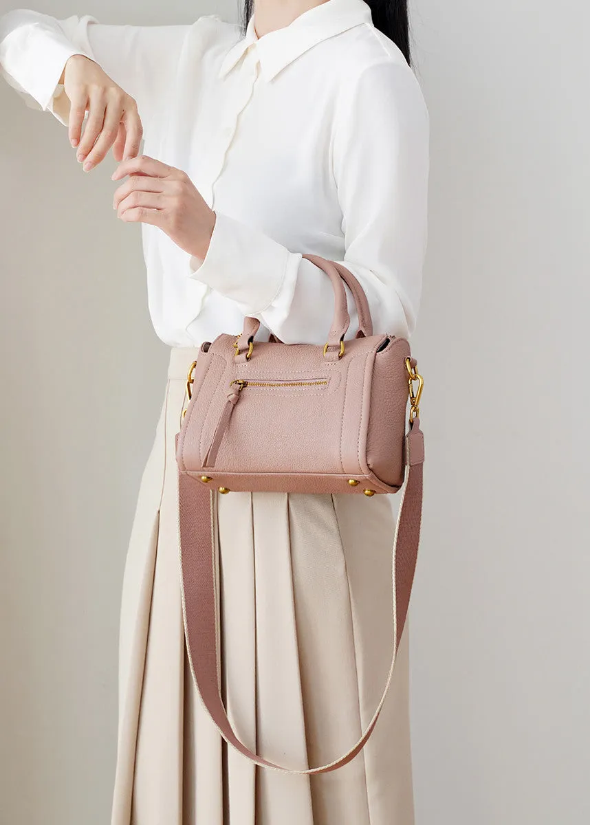 Grained Leather Top Handle Compact Tote Shoulder Bag