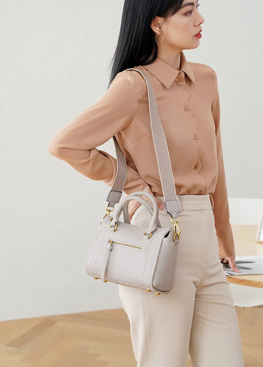 Grained Leather Top Handle Compact Tote Shoulder Bag