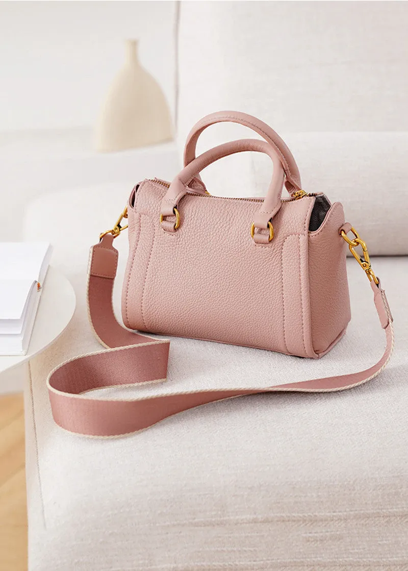 Grained Leather Top Handle Compact Tote Shoulder Bag