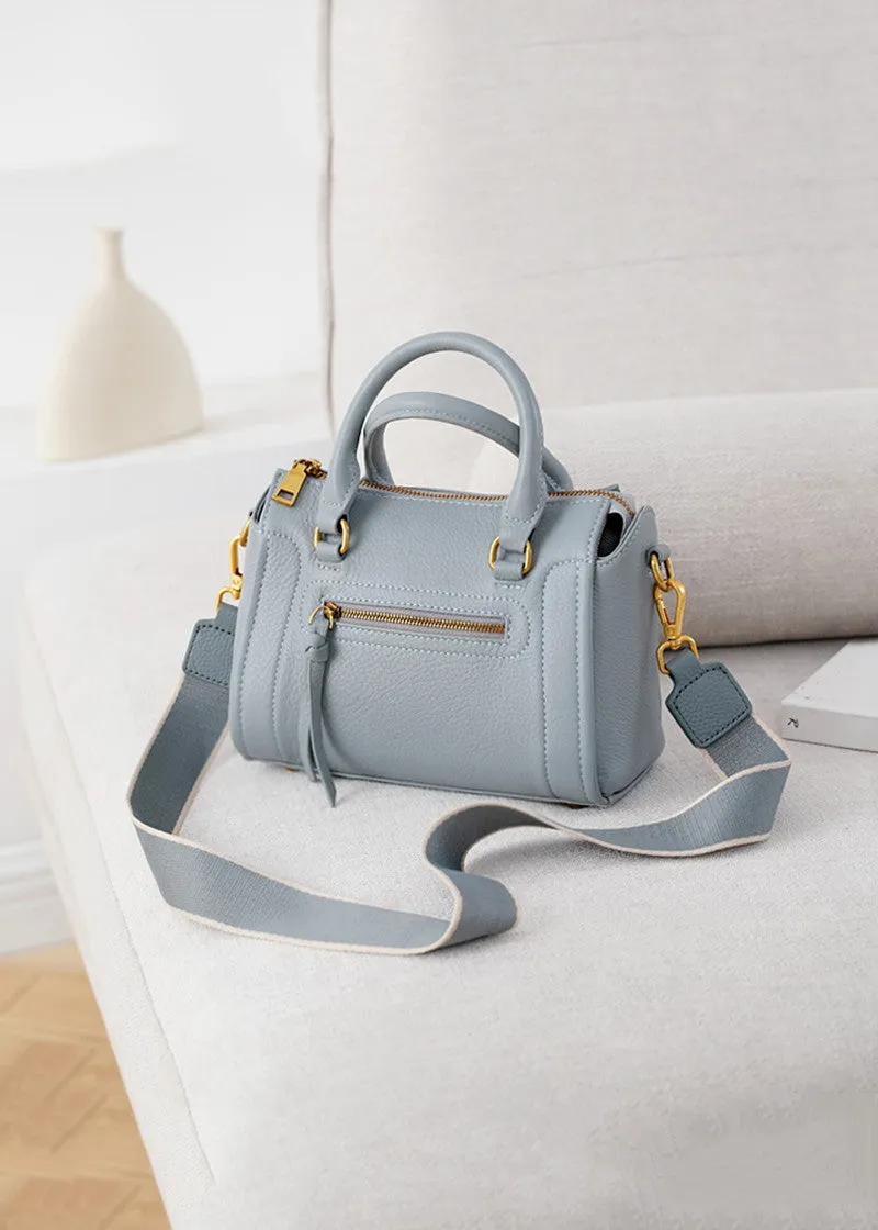 Grained Leather Top Handle Compact Tote Shoulder Bag