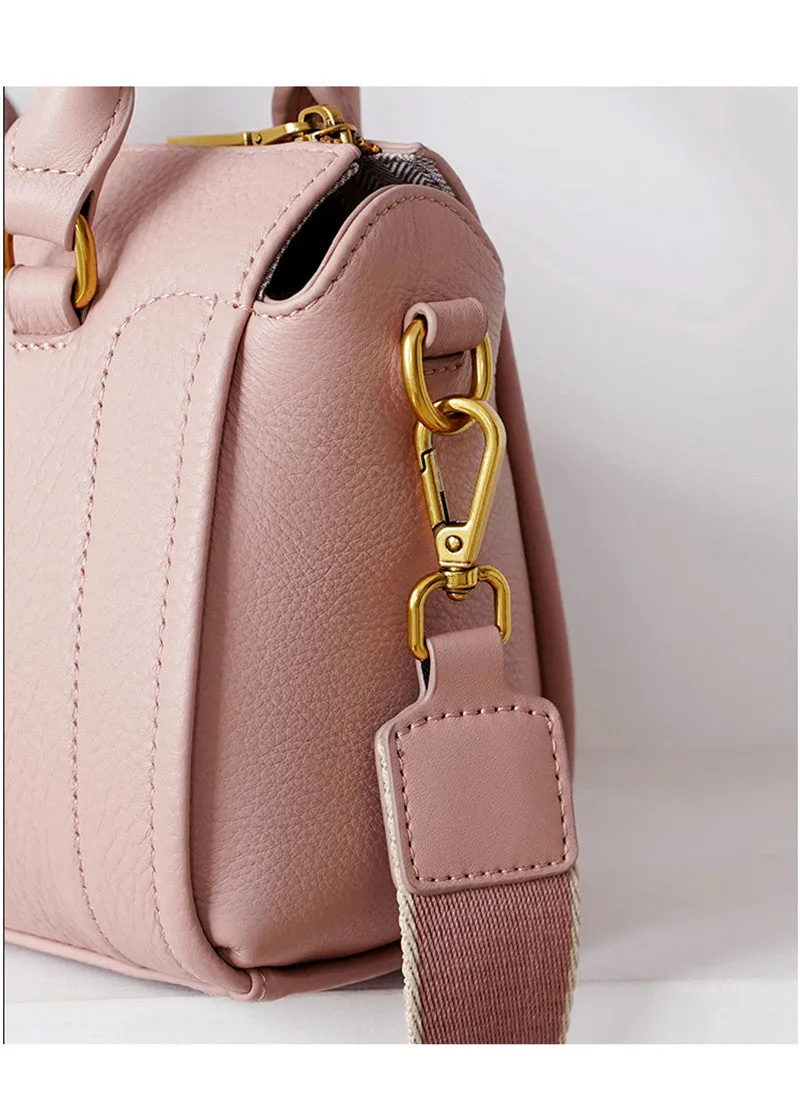 Grained Leather Top Handle Compact Tote Shoulder Bag