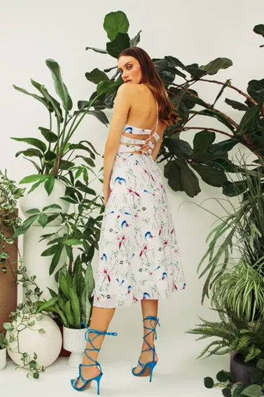 Hilary MacMillan Lace Up Back Oiseau Midi Dress