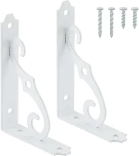 HOME MASTER HARDWARE Decorative Shelf Brackets 5X3-1/2 in Wall Mounted Floating Shelf Bracket L Heavy Duty Support Corner Brace Joint Right Angle Bracket for DIY Open Shelving with Screws White 2 Pcs