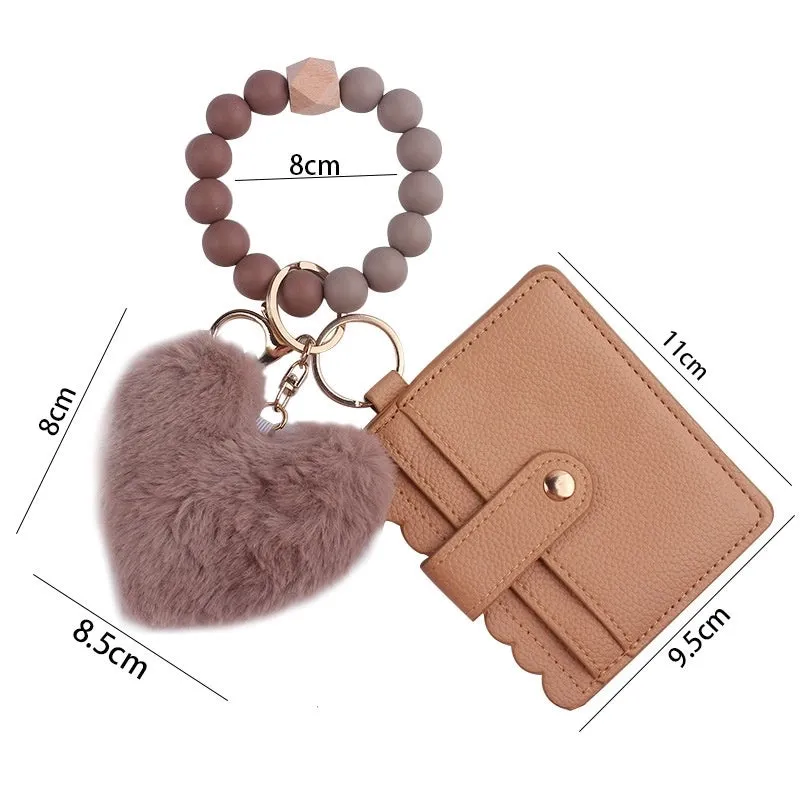 Korean Style Heart Shape Beaded Silica Gel Women's Keychain