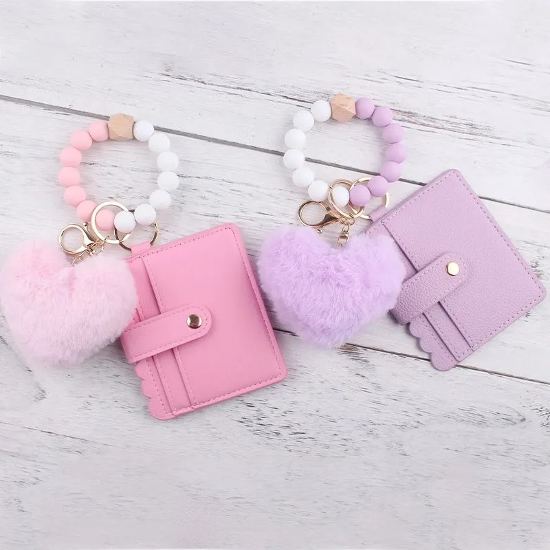 Korean Style Heart Shape Beaded Silica Gel Women's Keychain