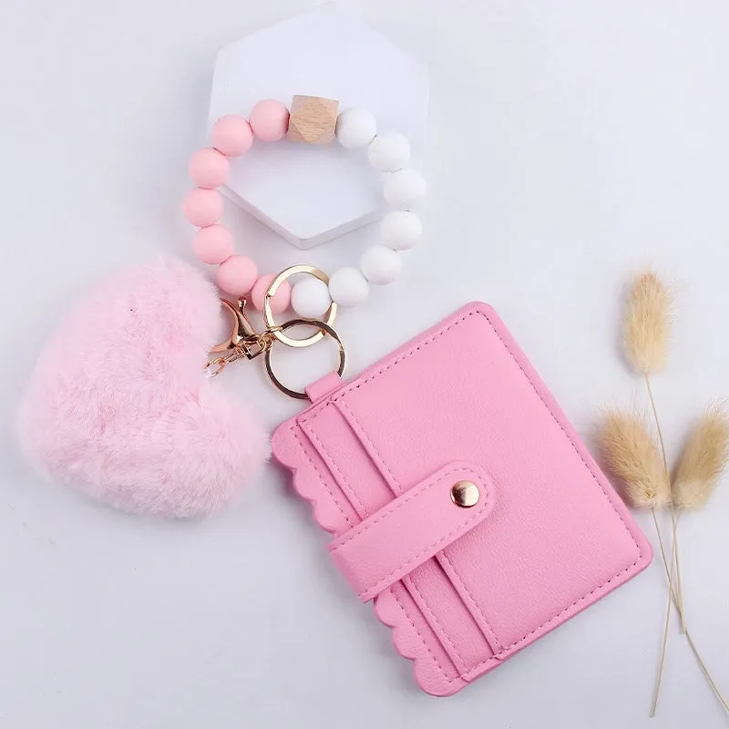 Korean Style Heart Shape Beaded Silica Gel Women's Keychain