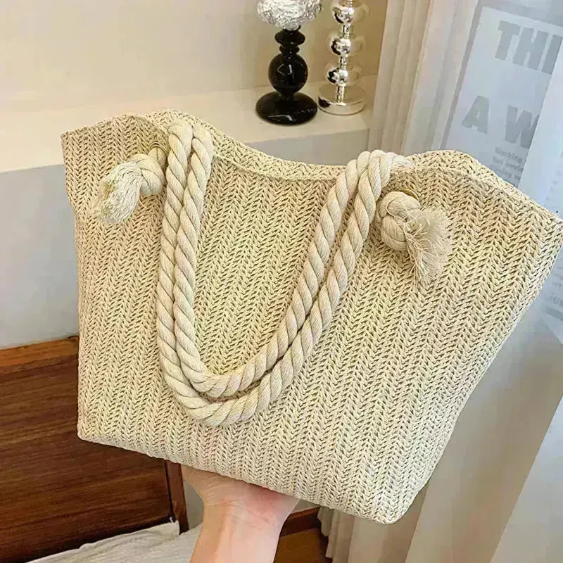 Large Capacity Straw Beach Shoulder Bag Shopping Bag