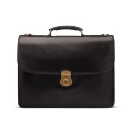 Large Leather Hatton Briefcase With Solid Brass Lock - Black