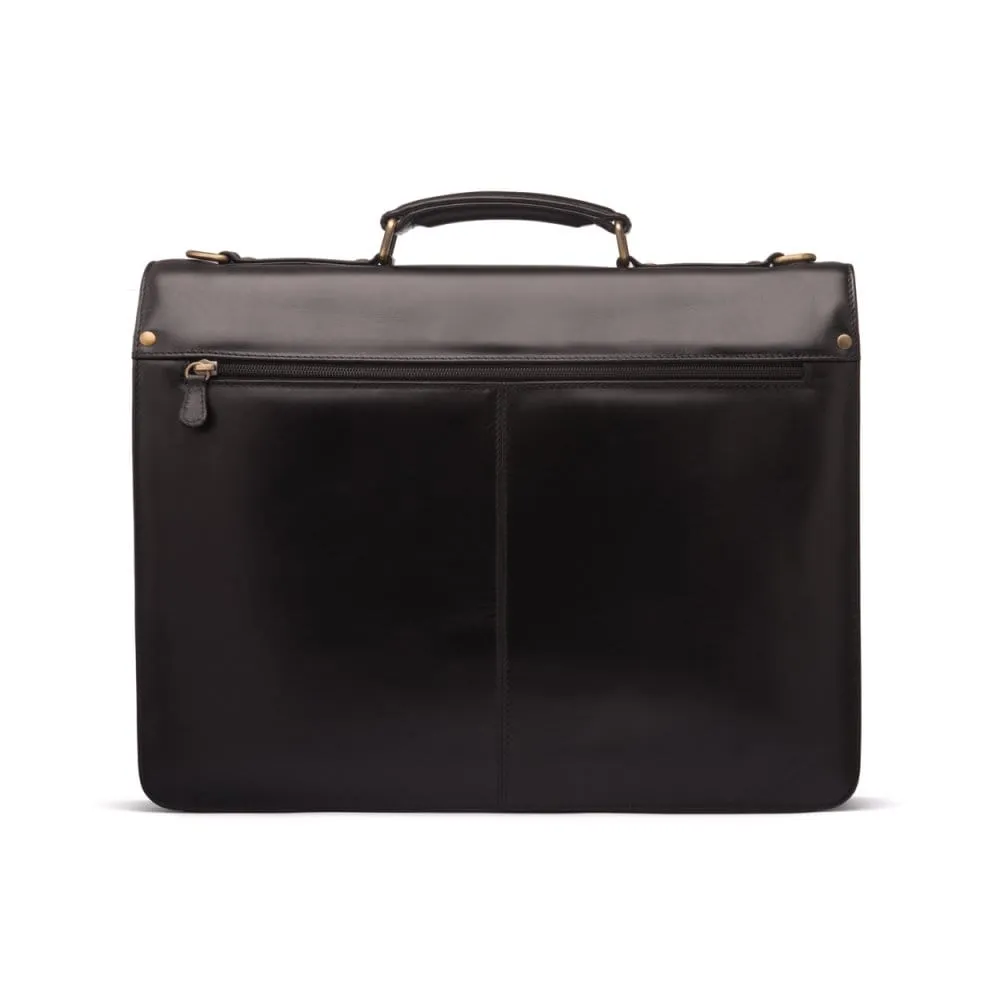 Large Leather Hatton Briefcase With Solid Brass Lock - Black