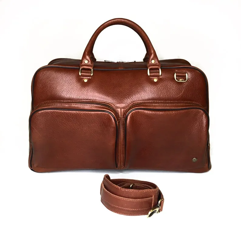 Leather Travel Bag With Pockets Duffel