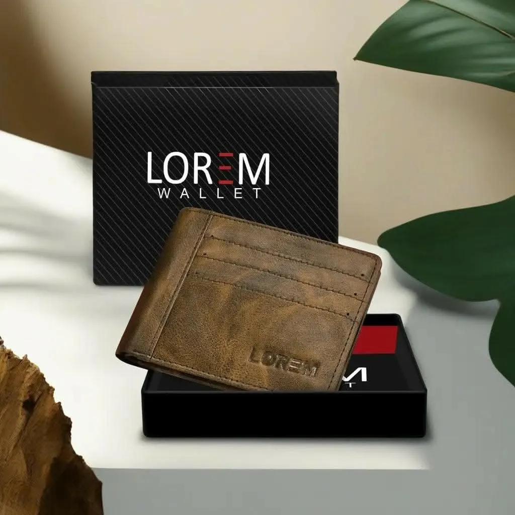 Lorem Brown Out Side Card Slot Bi-Fold Faux Leather 6 ATM Slots Wallet For Men (WL19)