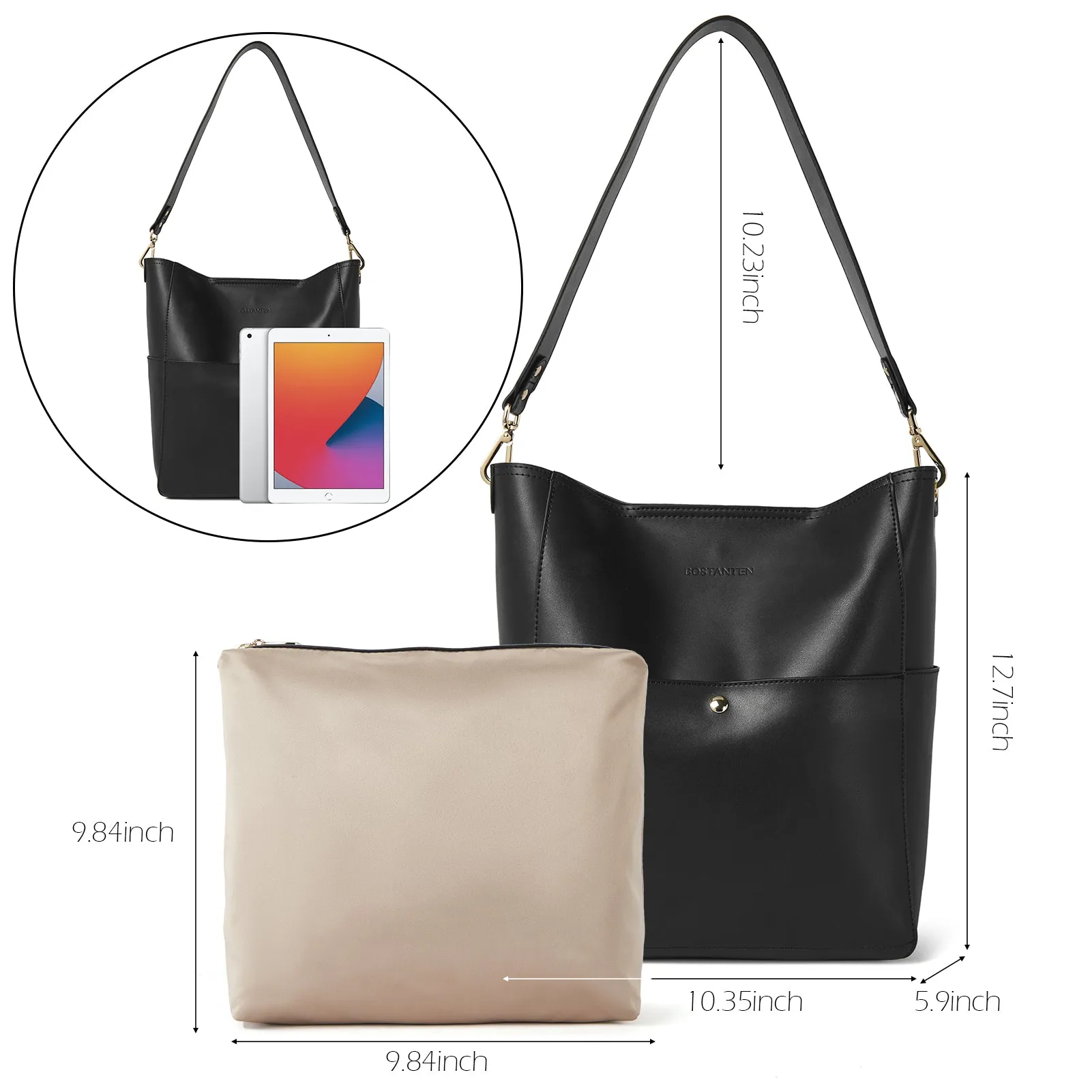 Lotty Leather Hobo Bag With 2 Shoulder Straps