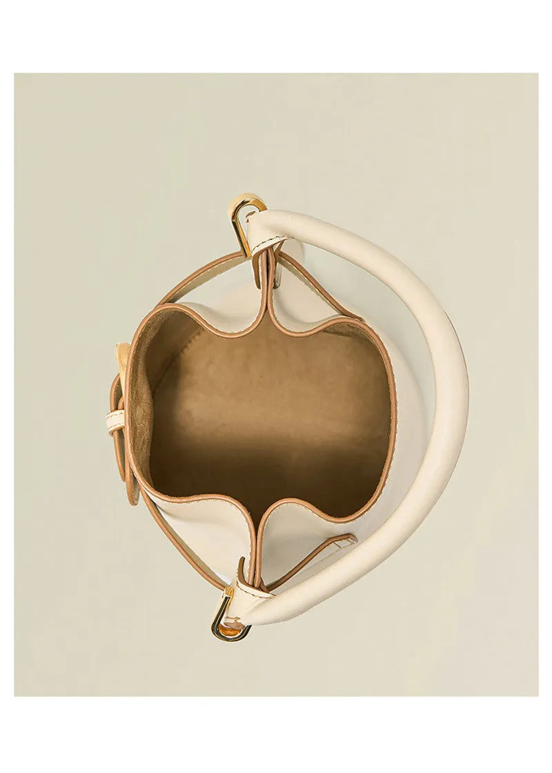 Metal Belt Buckle Cowhide Leather Bucket Bag