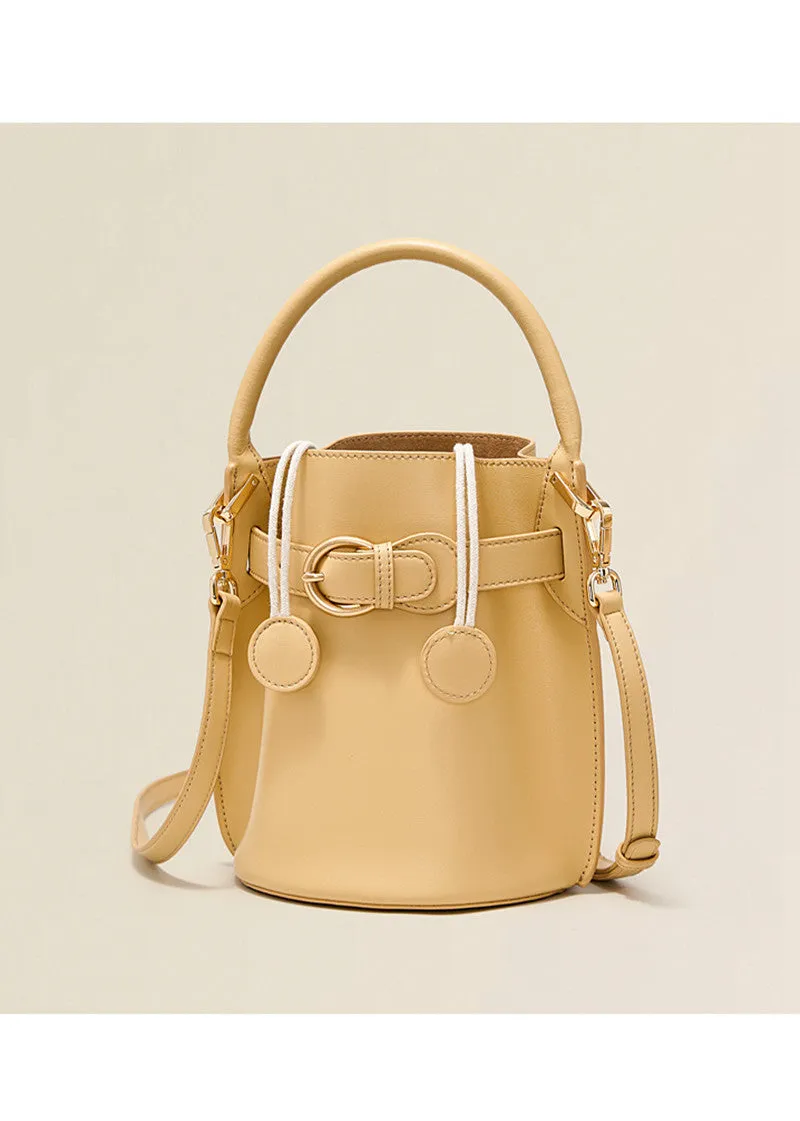 Metal Belt Buckle Cowhide Leather Bucket Bag