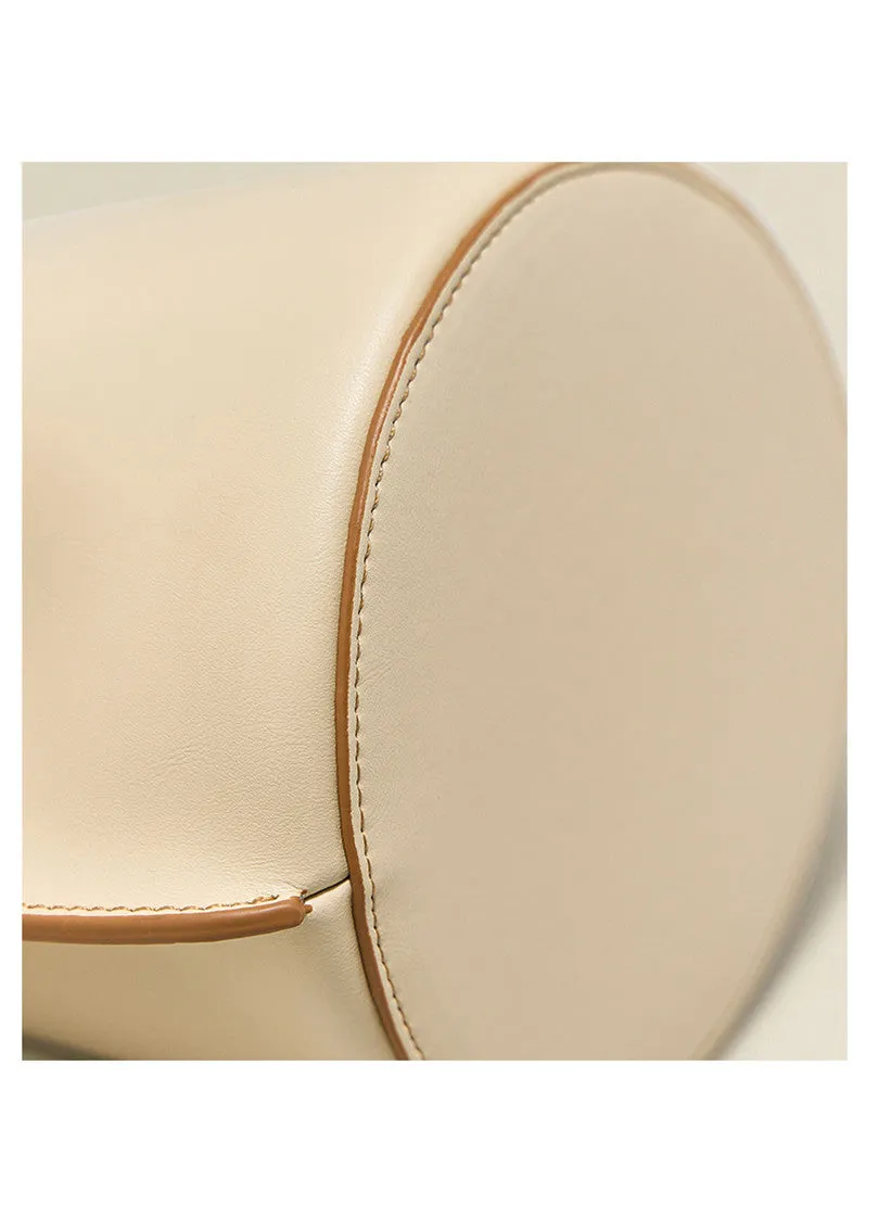 Metal Belt Buckle Cowhide Leather Bucket Bag