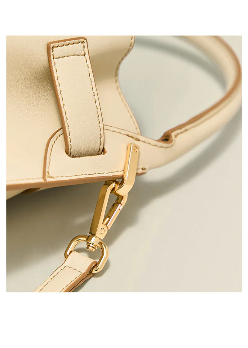 Metal Belt Buckle Cowhide Leather Bucket Bag