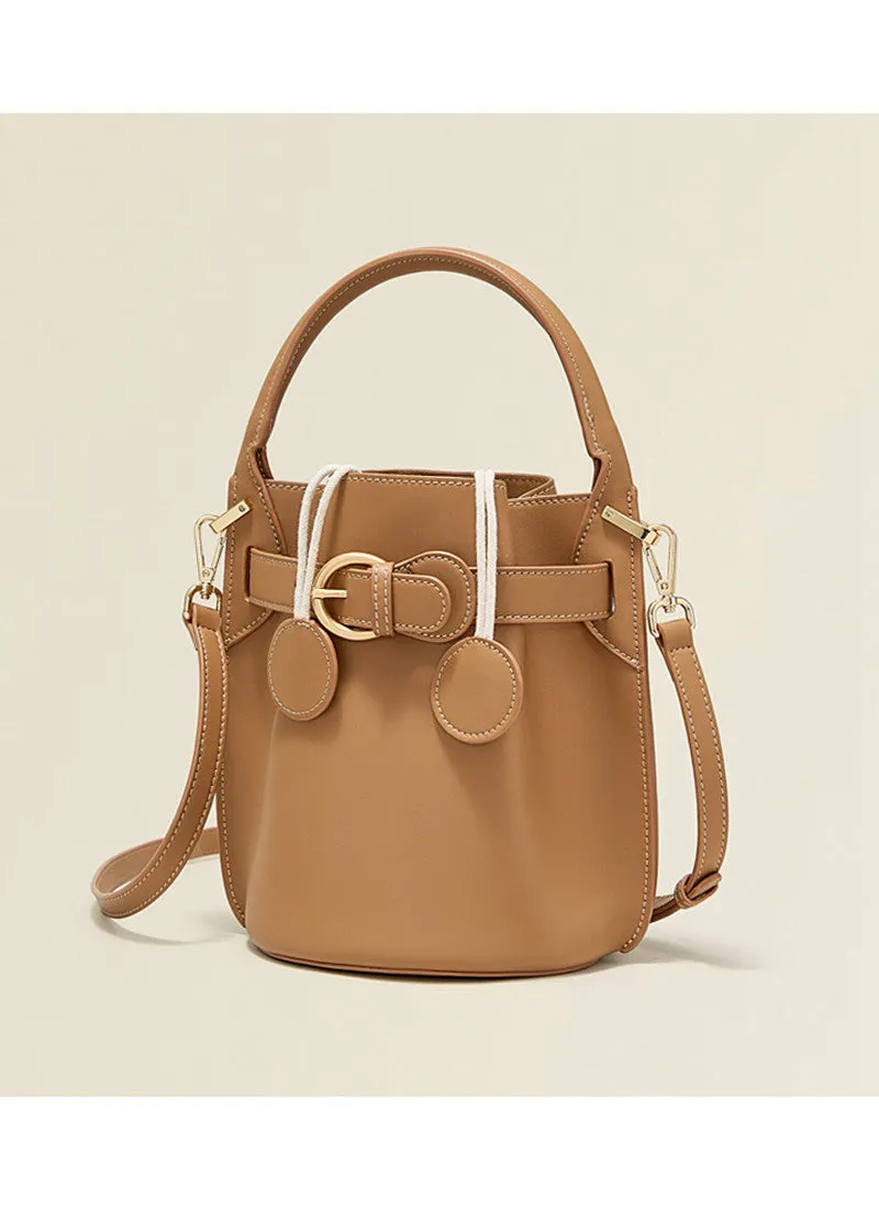 Metal Belt Buckle Cowhide Leather Bucket Bag