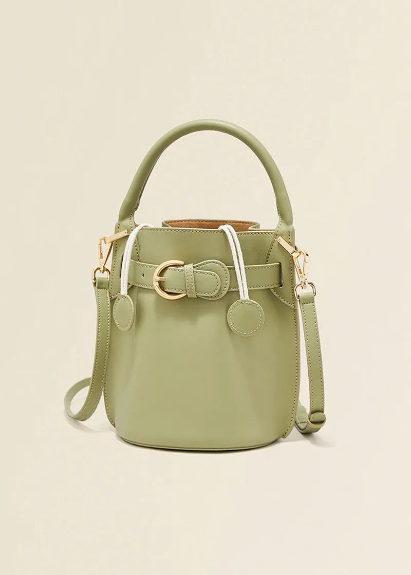 Metal Belt Buckle Cowhide Leather Bucket Bag