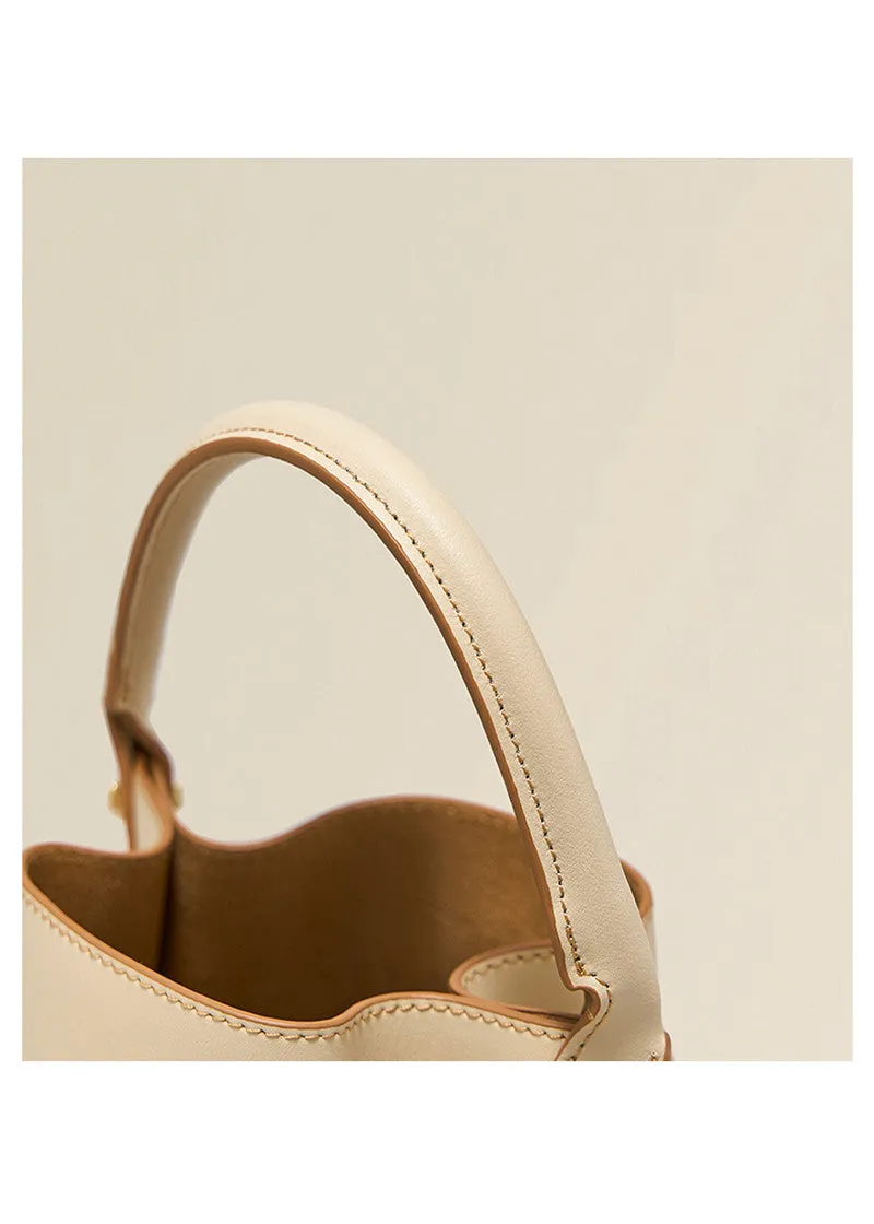 Metal Belt Buckle Cowhide Leather Bucket Bag