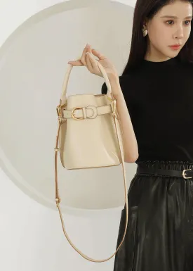 Metal Belt Buckle Cowhide Leather Bucket Bag