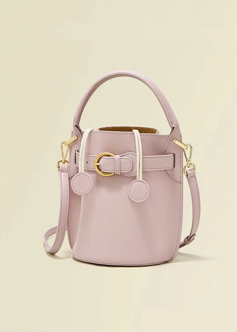 Metal Belt Buckle Cowhide Leather Bucket Bag