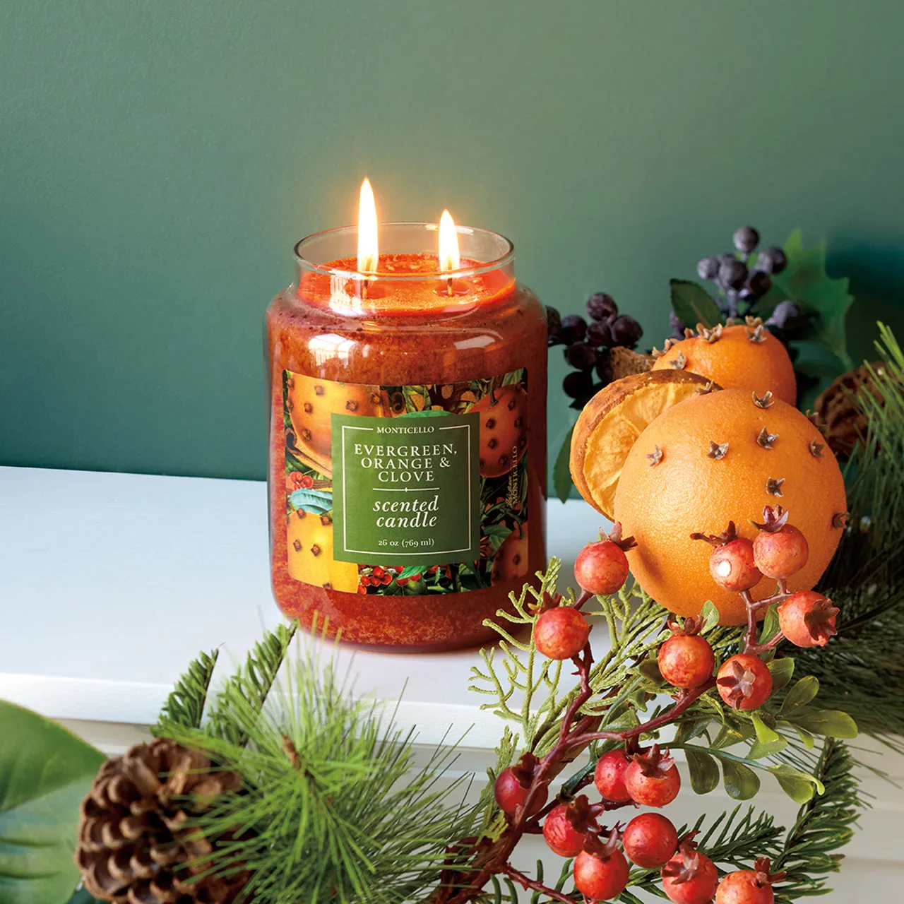 Monticello Evergreen & Orange Jar Candle
