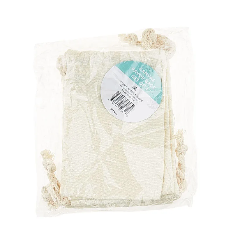 MSQC Blank Craft Base: Natural Canvas Drawstring Favor Bag Set (4)