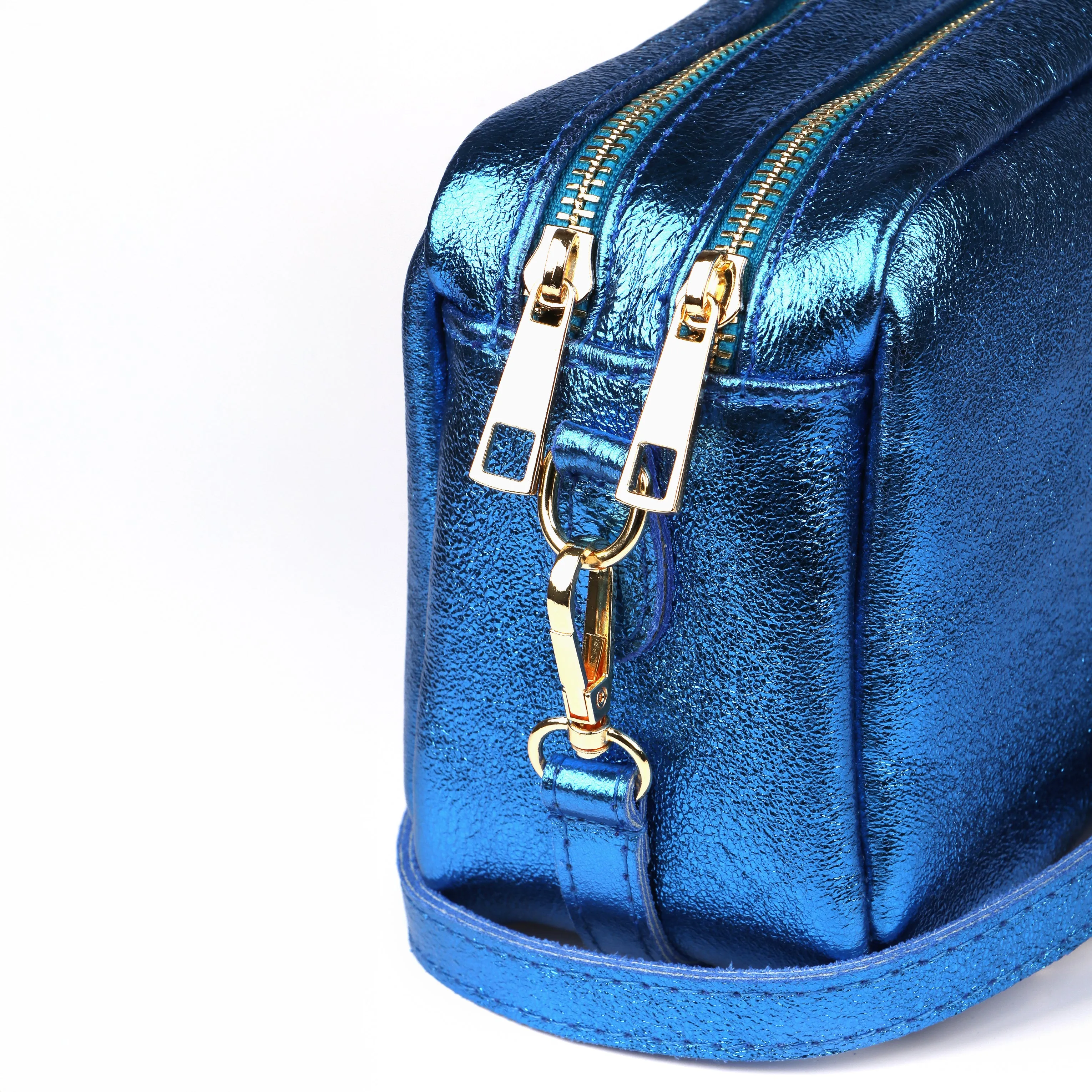 Naomi - Italian Leather Crossbody Bag - Blue, Metallic