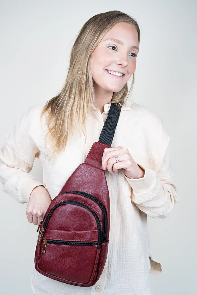 NGIL Red Faux Leather Small Lyla Sling Bag