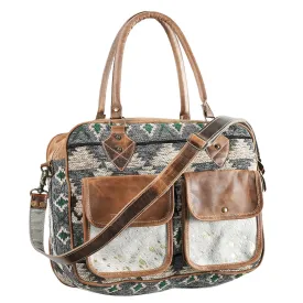 Ohlay Bags OHV386 Briefcase Upcycled Wool Upcycled Canvas Hair-On Genuine Leather Women Bag Western Handbag